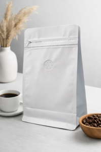 שקית קפה עם שסתום וזיפלוק בצבע לבן